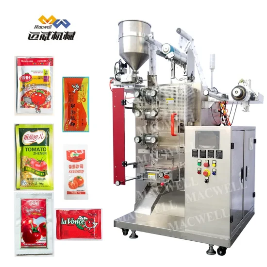 Macwell Automatic Sachet Pouch Vertical Sealing Filling Food Packaging Packing Machine with Sauce/Tomato Paste/Oil/Noodle Seasoning/Ketchup/Coffee/Peanut Butter
