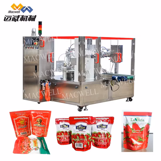 Macwell Automatic Sachet Pouch Vertical Sealing Filling Food Packaging Packing Machine with Sauce/Tomato Paste/Oil/Noodle Seasoning/Ketchup/Coffee/Peanut Butter